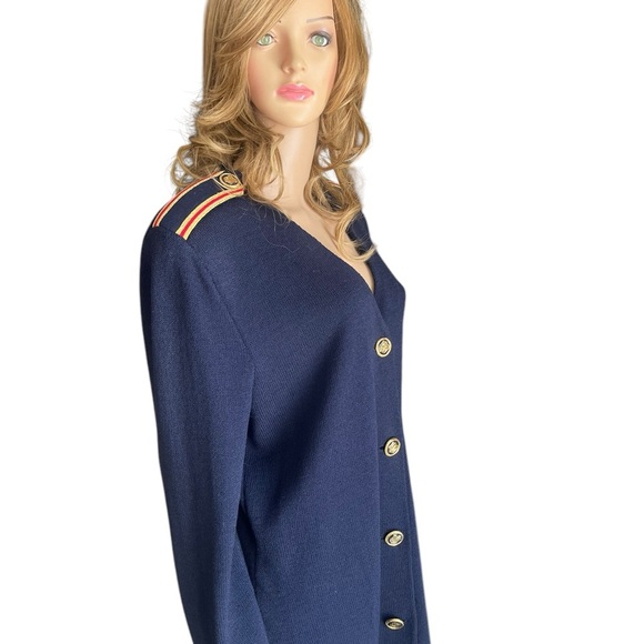 Vintage St. John by Marie grey Women's Navy Blue/red/gold cardigan size 10 - Picture 3 of 13